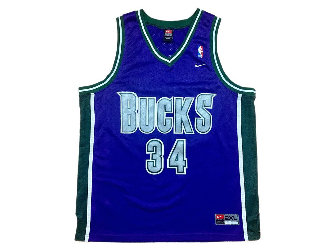 image of NBA x Nike Vintage Milwaukee Bucks Ray Allen 34 Nike Jersey Shirt in Purple/Green, Men's (Size 2XL)