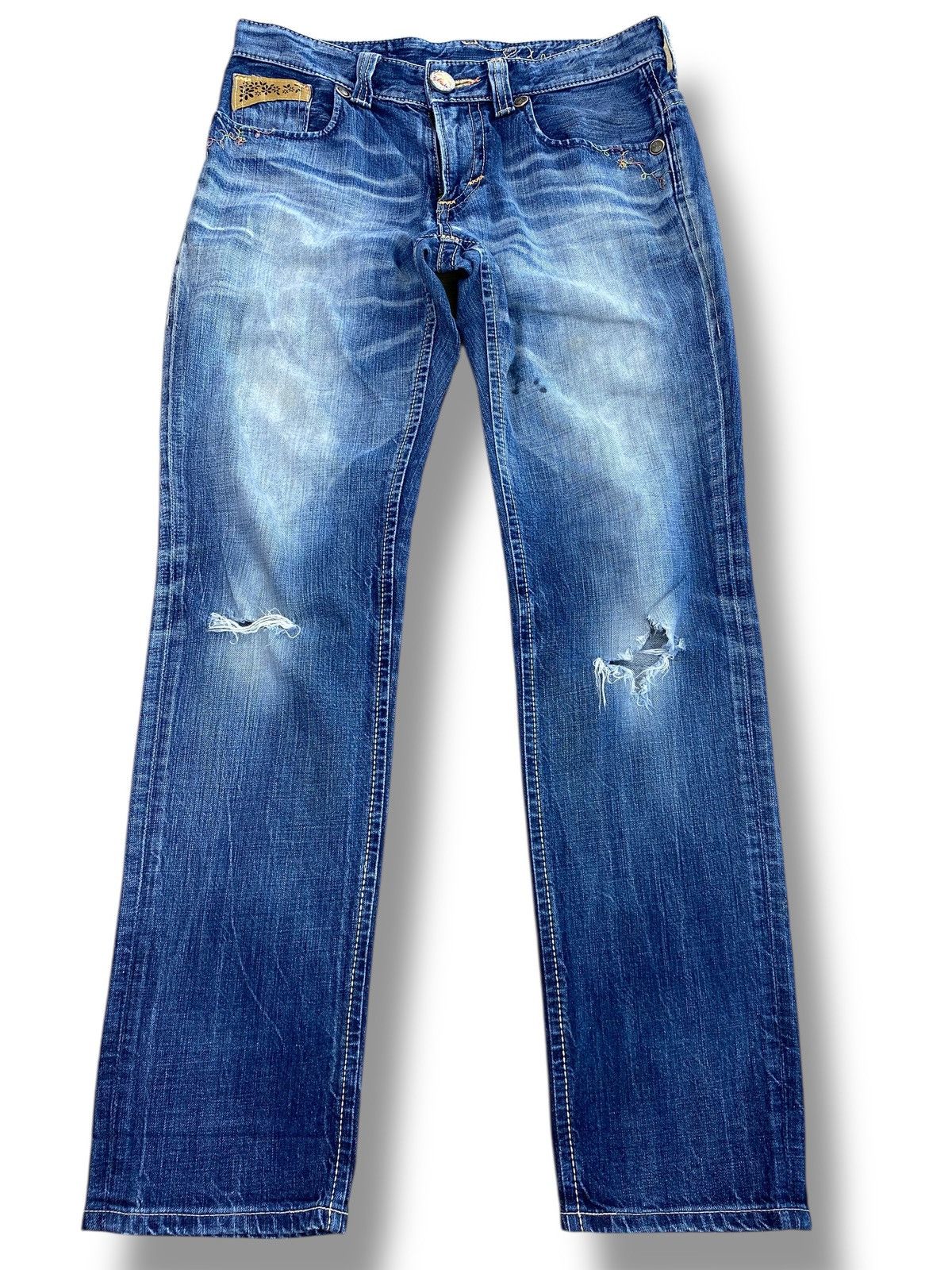 Edwin Edwin Faded Blue Wash Ripped Style Straight Cut Jeans Size US 32 / EU 48 - 1 Thumbnail