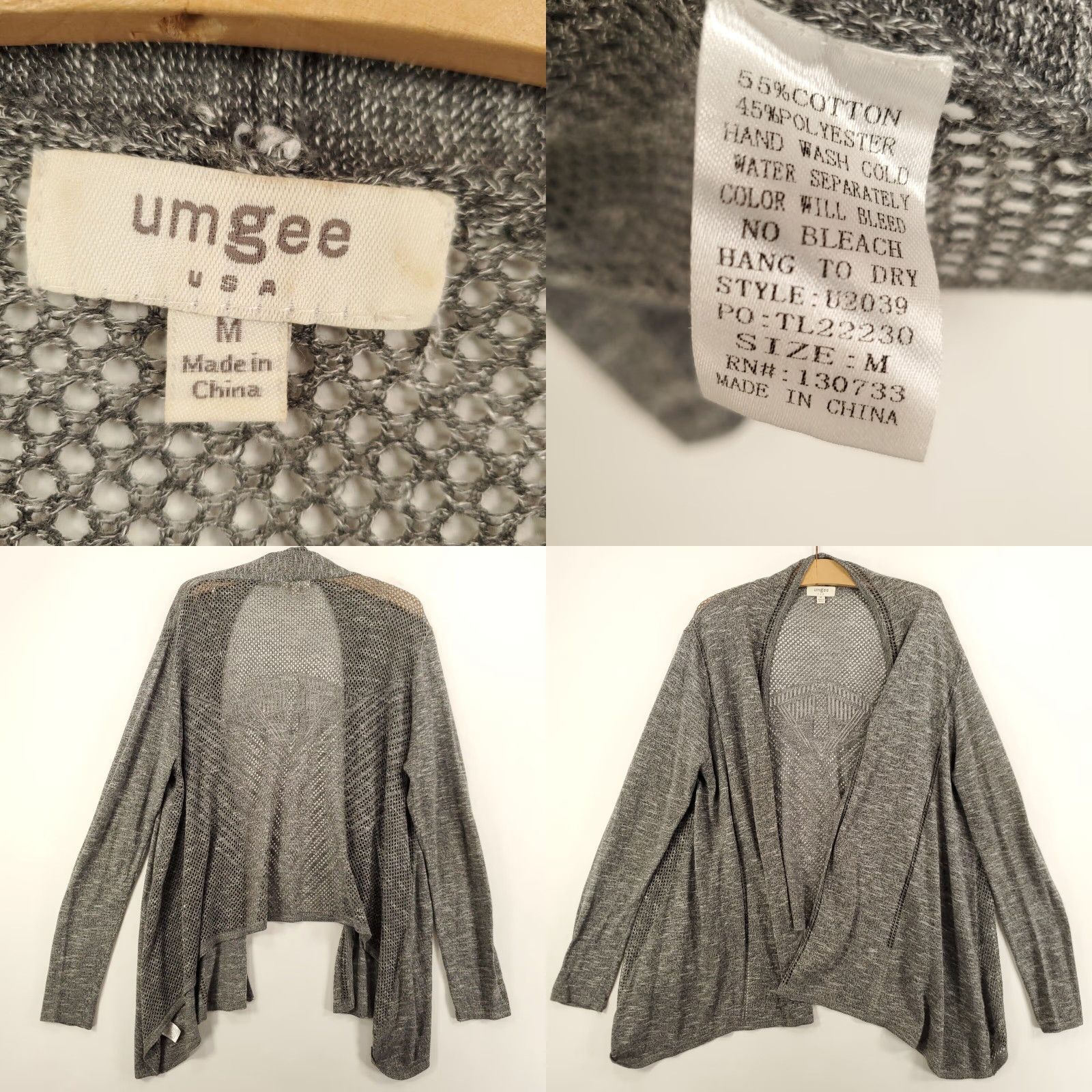 Vintage UMGEE Cardigan Womens M Flowey Gray Waterfall Open Front Knit Heathered Comfort Casual Bohemian Size M / US 6-8 / IT 42-44 - 8 Thumbnail