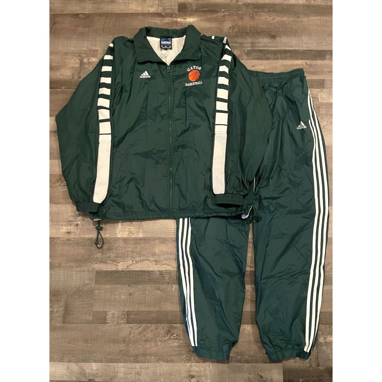 Adidas VINTAGE Adidas Tracksuit XL Jacket & Pants Windbreaker Green Gator Basketball 90s Streetwear Y2K Mens Size 46R - 2 Thumbnail