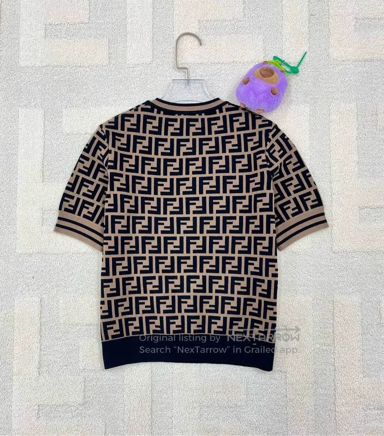 Fendi Brown Monogram Logo Knit Short Sleeve