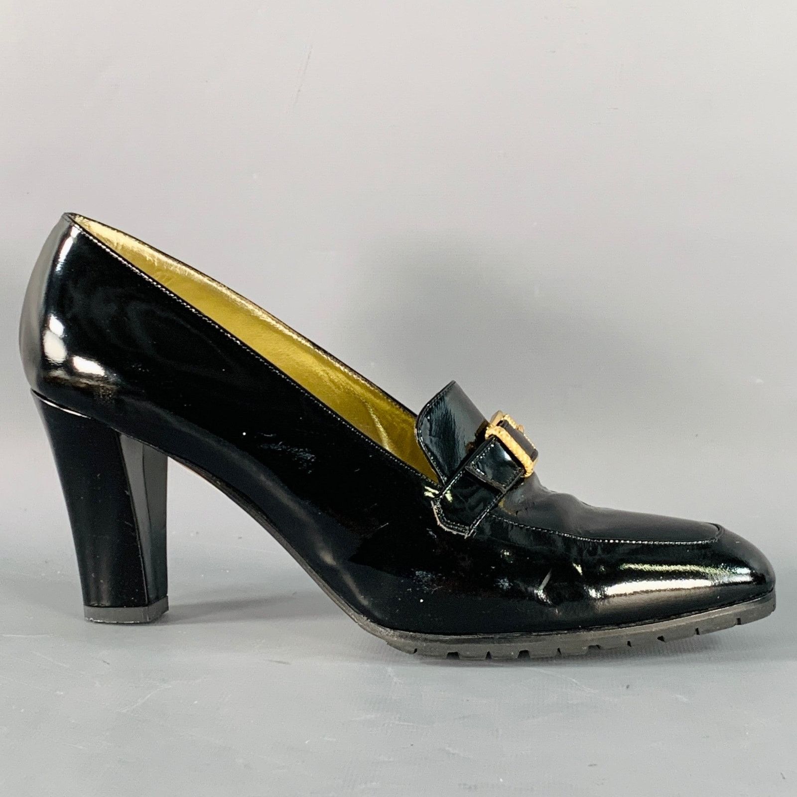 Bottega Veneta BOTTEGA VENETA Size 9 Black Gold Patent Leather Buckle Pumps Size US 9 / IT 39 - 2 Thumbnail