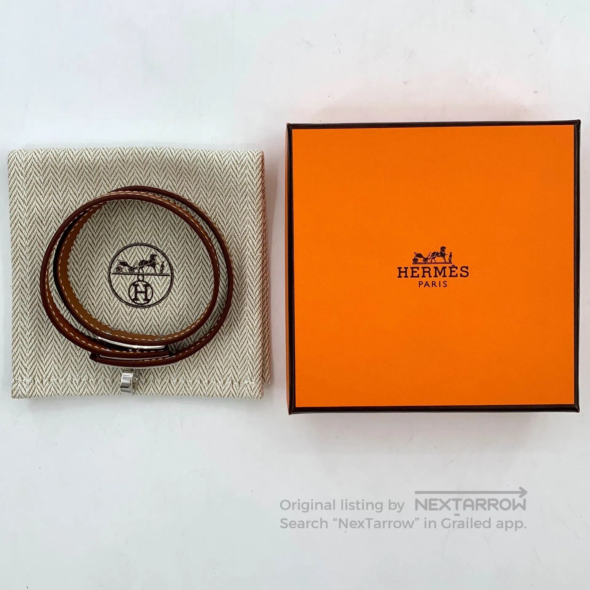 Hermes Hermes Dark Brown Calfskin Double Circle Design Bracelet| Size ONE SIZE - 9 Thumbnail