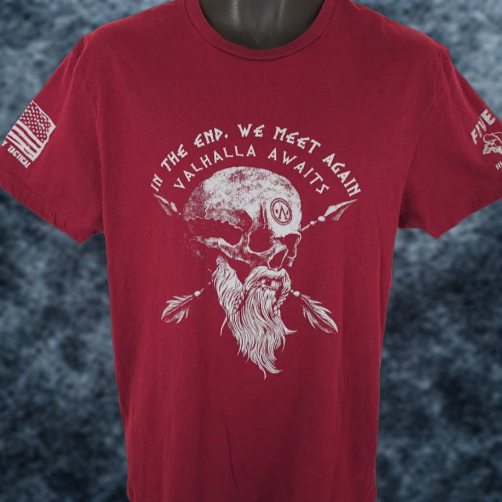 Vintage VINTAGE Valhalla Awaits T Shirt Mens Size Large Red 5.56 High Ready Tactical Skull Size US L / EU 52-54 / 3 - 1 Thumbnail