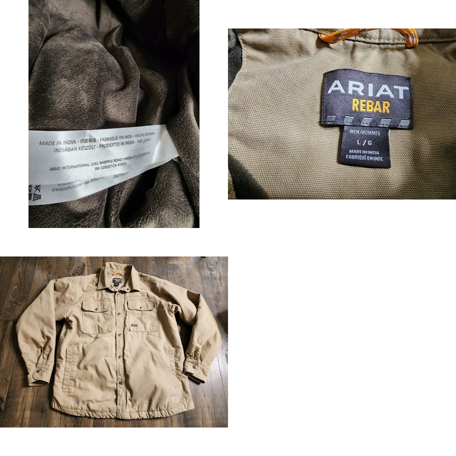 Ariat ARIAT Rebar Shirt Jacket Mens LARGE Canvas Fleece Lined Warmth Snap Front Size US L / EU 52-54 / 3 - 8 Thumbnail