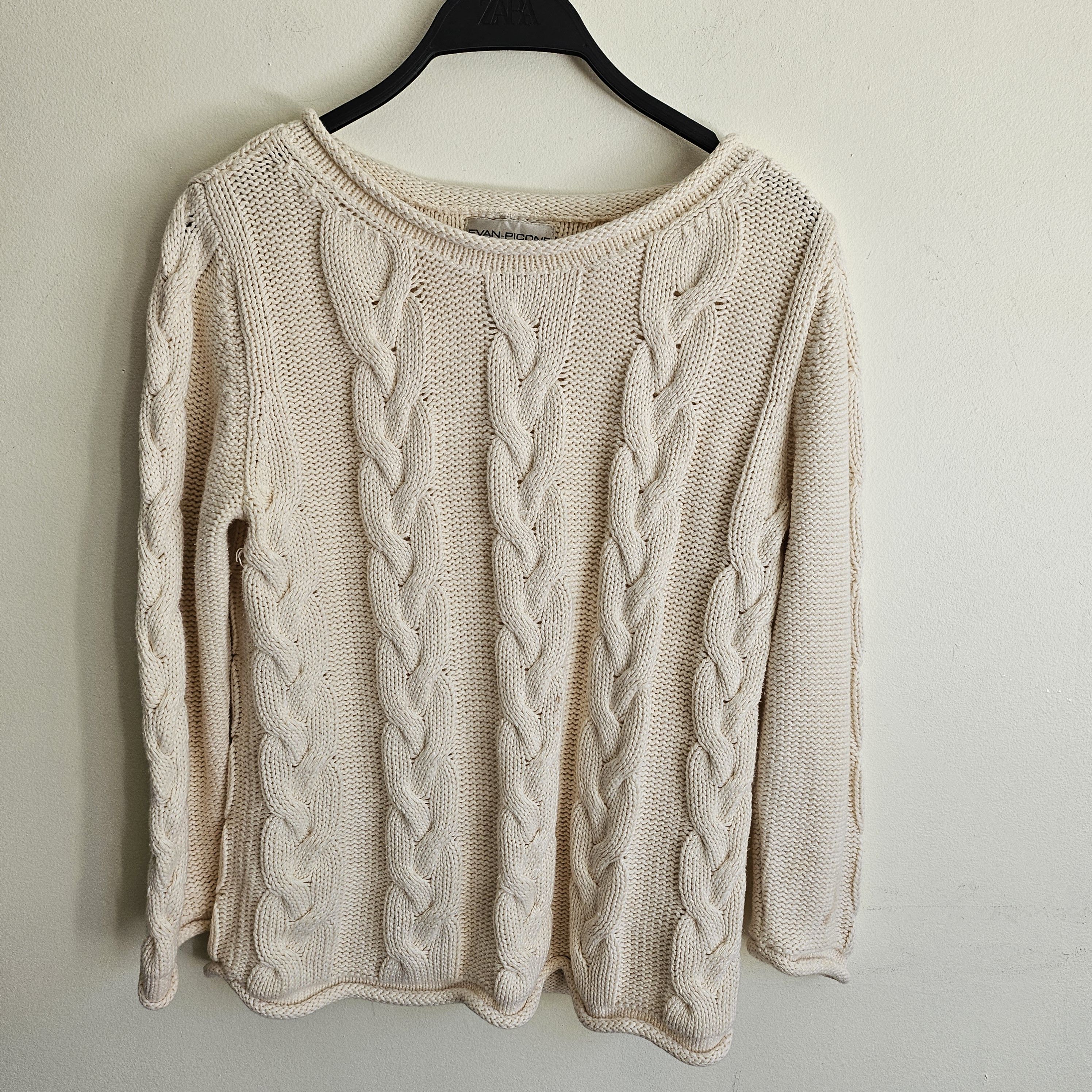 Evan Picone × Vintage Vtg Evan-Picone Sweater Ivory Cable-Knit Ramie/Cotton Size US S / EU 44-46 / 1 - 2 Thumbnail