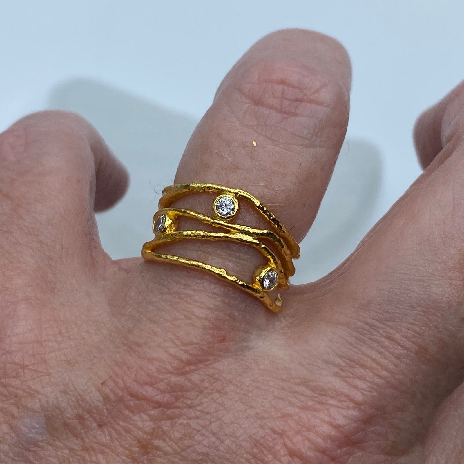 The Unbranded Brand 925 Sterling Silver Cz Gold Plated Irregular Stackable Ring Size ONE SIZE - 2 Thumbnail