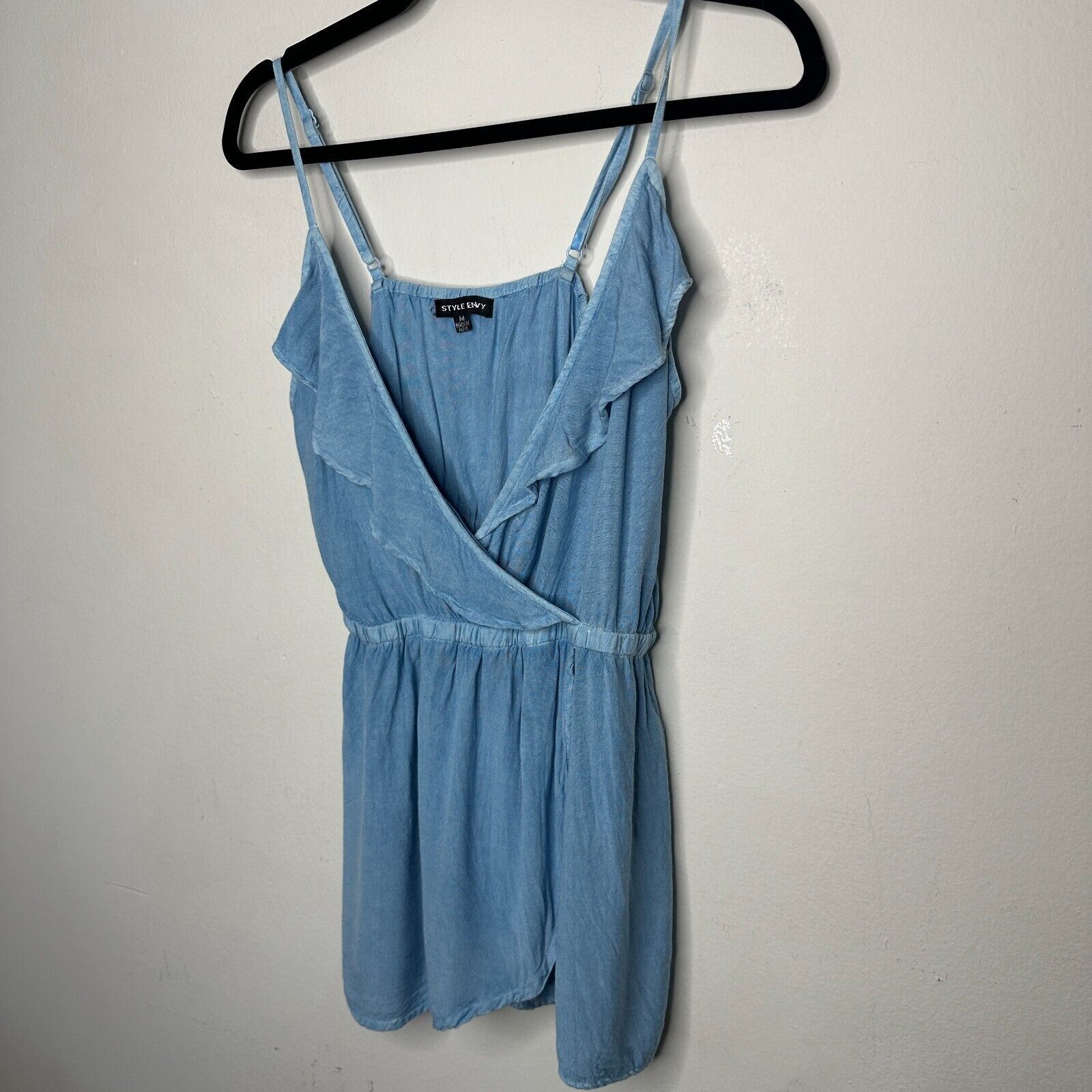 Other Light Denim Blue V-Neck Faux Wrap Ruffle Spaghetti Blouse M Size M / US 6-8 / IT 42-44 - 3 Thumbnail
