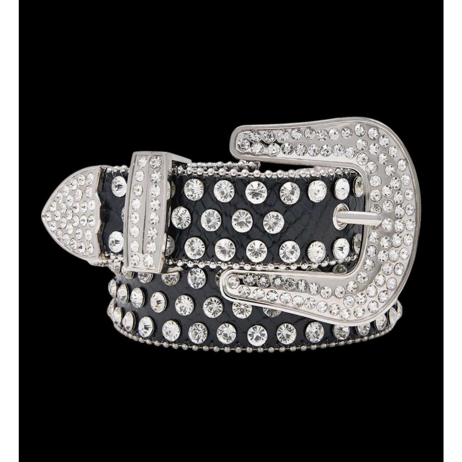 Other Barabas BK816 Black Leather Belt Silver Rhinestone Buckle Size 36 - 5 Thumbnail