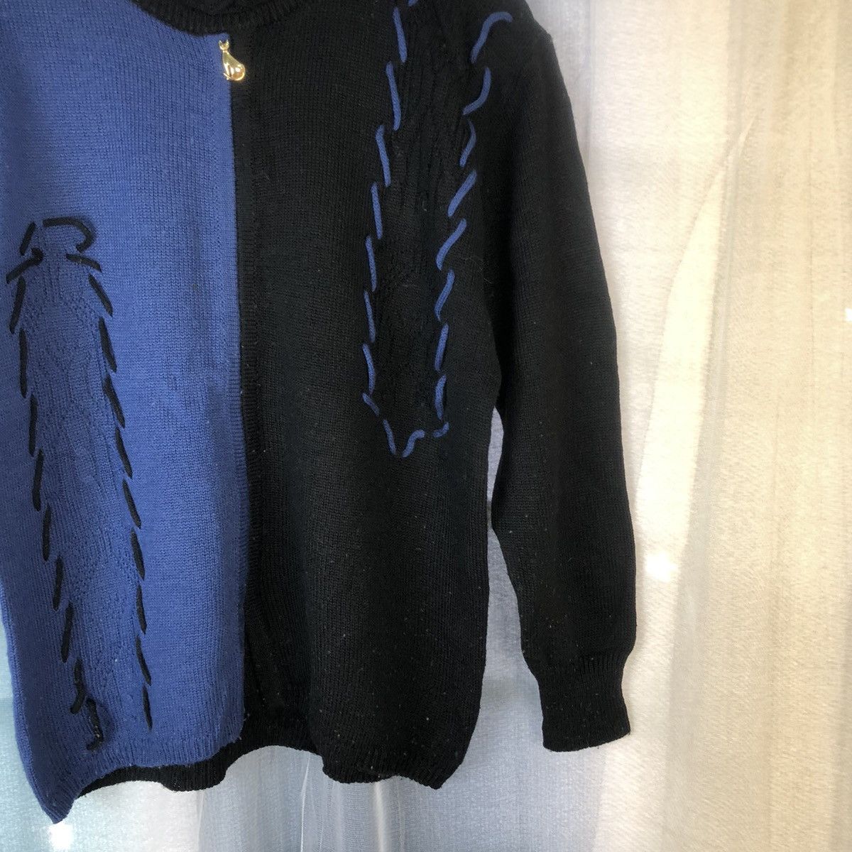 Homespun Knitwear Run Pariele Black Blue Patterned Cardigans #7412 Size M / US 6-8 / IT 42-44 - 5 Thumbnail
