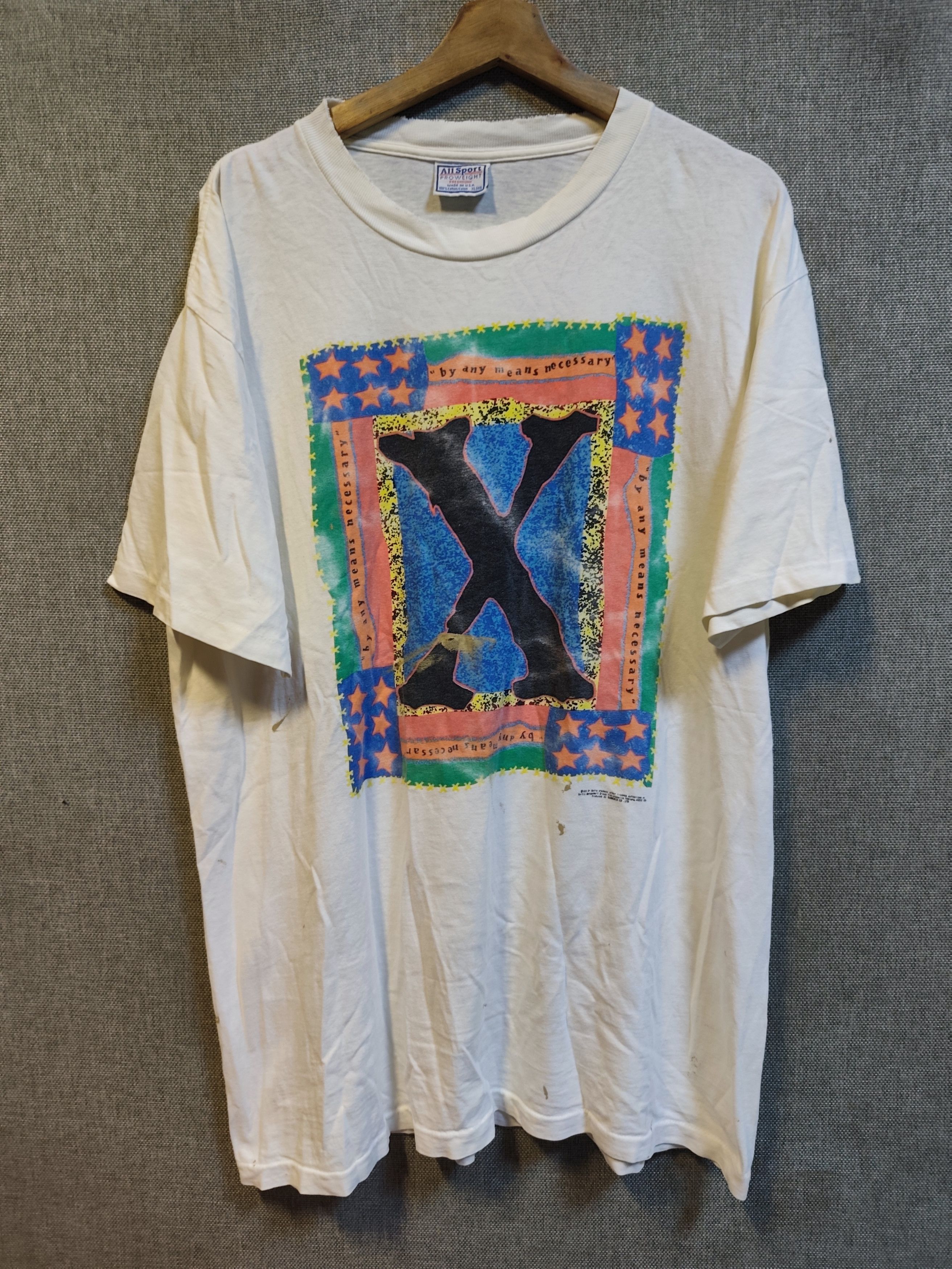 Rap Tees Vtg 90s Malcolm X "By Any Means Necessary" Distressed Tee Size US XL / EU 56 / 4 - 1 Thumbnail
