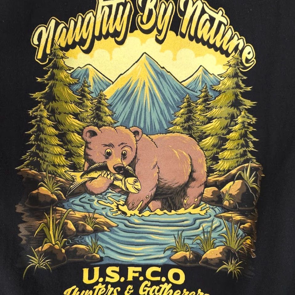 CO VINTAGE Grizzly Bear T Shirt Mens US Fishing Co Black Medium Naughty By Nature Size US M / EU 48-50 / 2 - 5 Thumbnail
