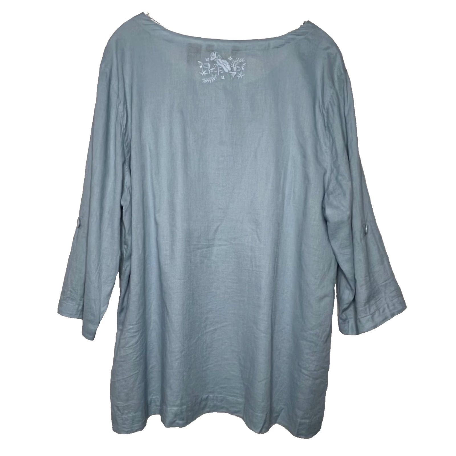 Eddie Bauer Eddie Bauer Women's Blouse Tunic 3/4 Sleeve Floral Embroidered Blue 100% Cotton XXL/2XL Casual Travel Workwear Size XXL / US 16-18 / IT 52-54 - 7 Thumbnail