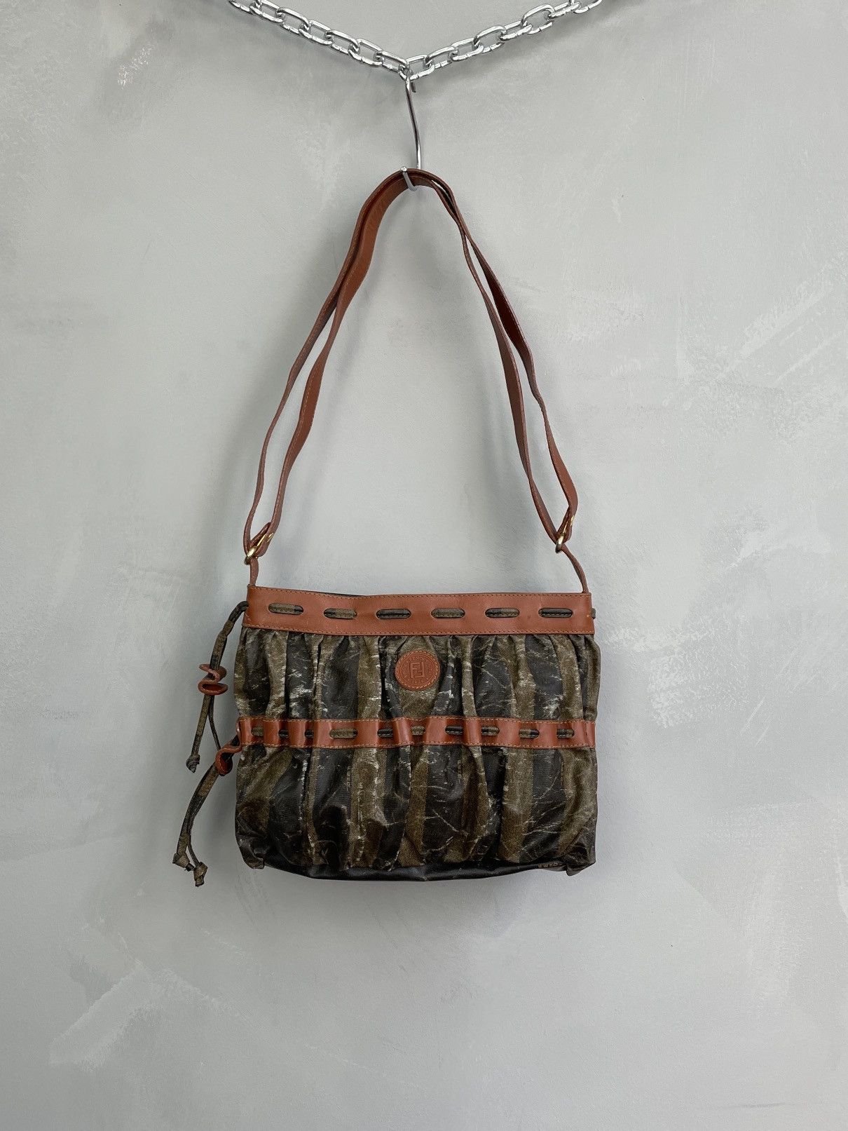 Fendi Vintage Monogram Brown Leather Shoulder Bag