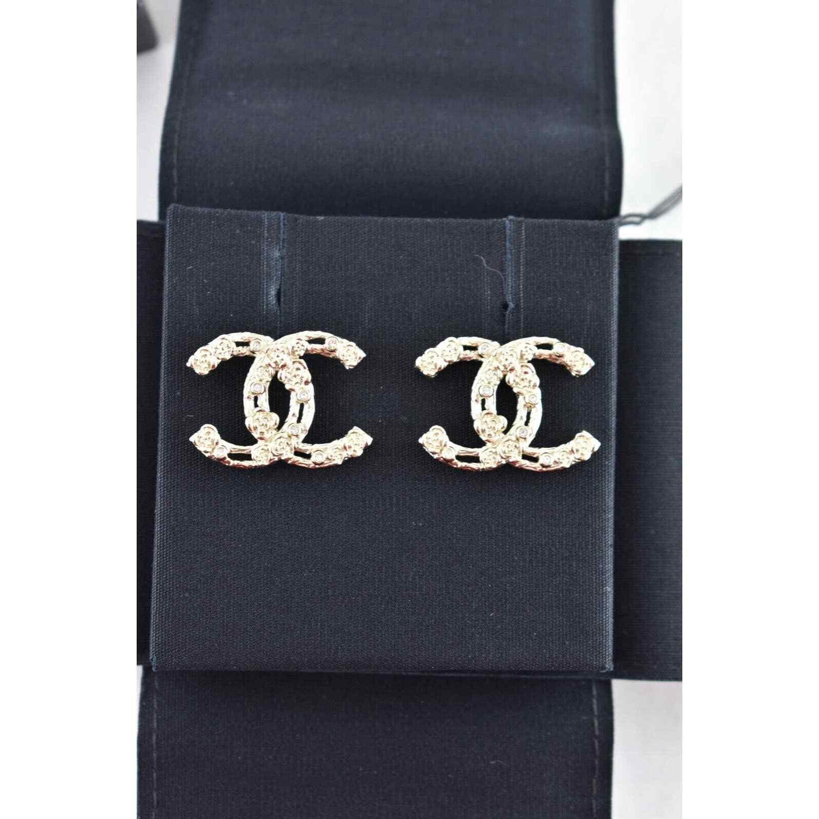 Chanel Chanel Gold Crystal Camellia Statement Drop Stud Earrings Size ONE SIZE - 3 Thumbnail
