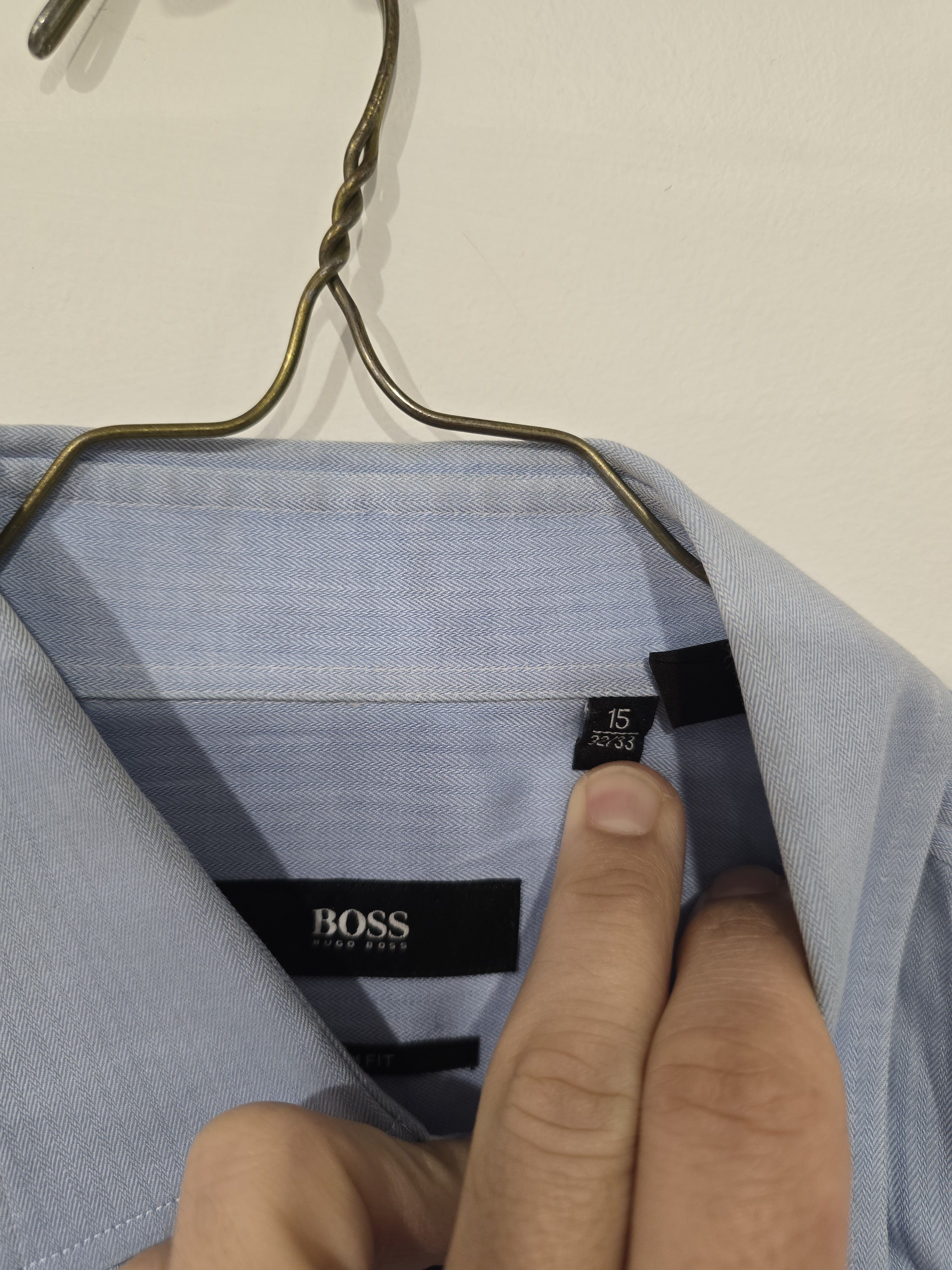 Hugo Boss Hugo Boss Light Blue Herringbone Dress Shirt Size US S / EU 44-46 / 1 - 3 Thumbnail