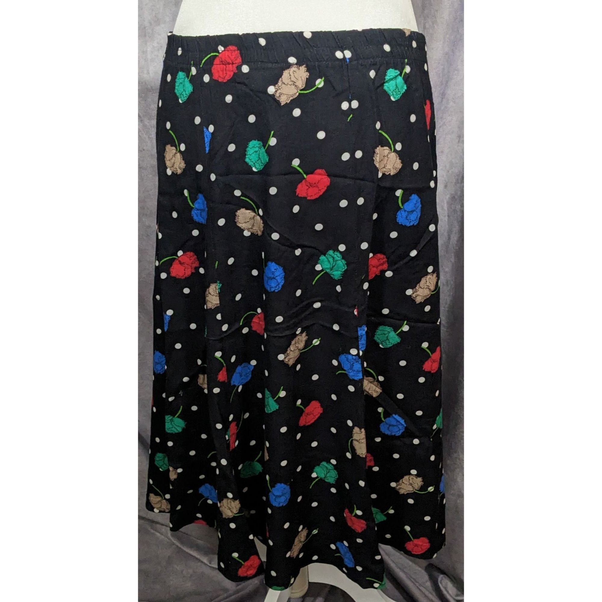 Other Vintage Cape Cod Sportswear Black Floral Polka Dot Midi Skir Size 34" / US 12 / IT 48 - 8 Thumbnail