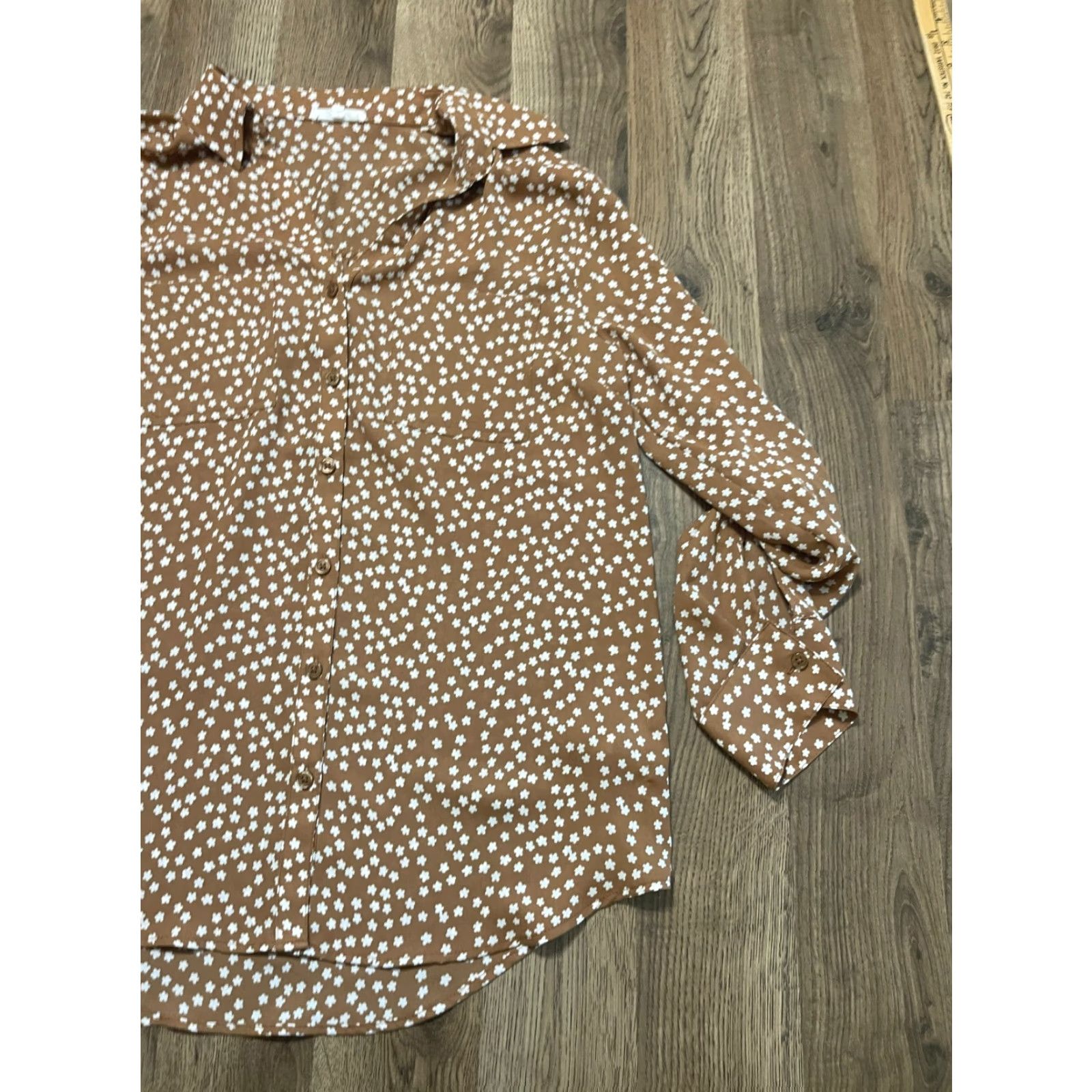 Vintage Maurices Shirt Women's Medium Brown White Floral Long Sleeve Button Up Shirt Size M / US 6-8 / IT 42-44 - 4 Thumbnail
