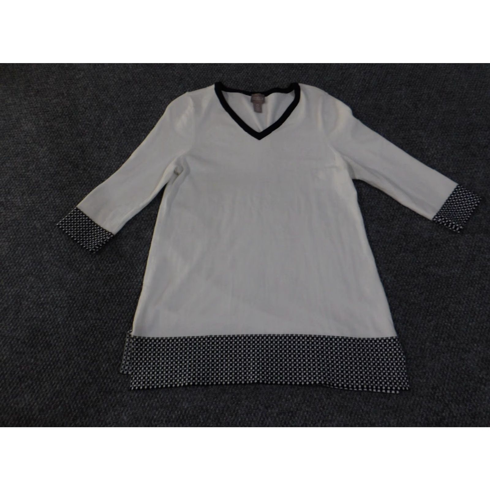 Vintage Chicos White Knit Pullover Womens V-Neck Cotton Stretch 3/4 Sleeve Lightweight Pullover Sweatery Shirt? Size XS / US 0-2 / IT 36-38 - 3 Thumbnail