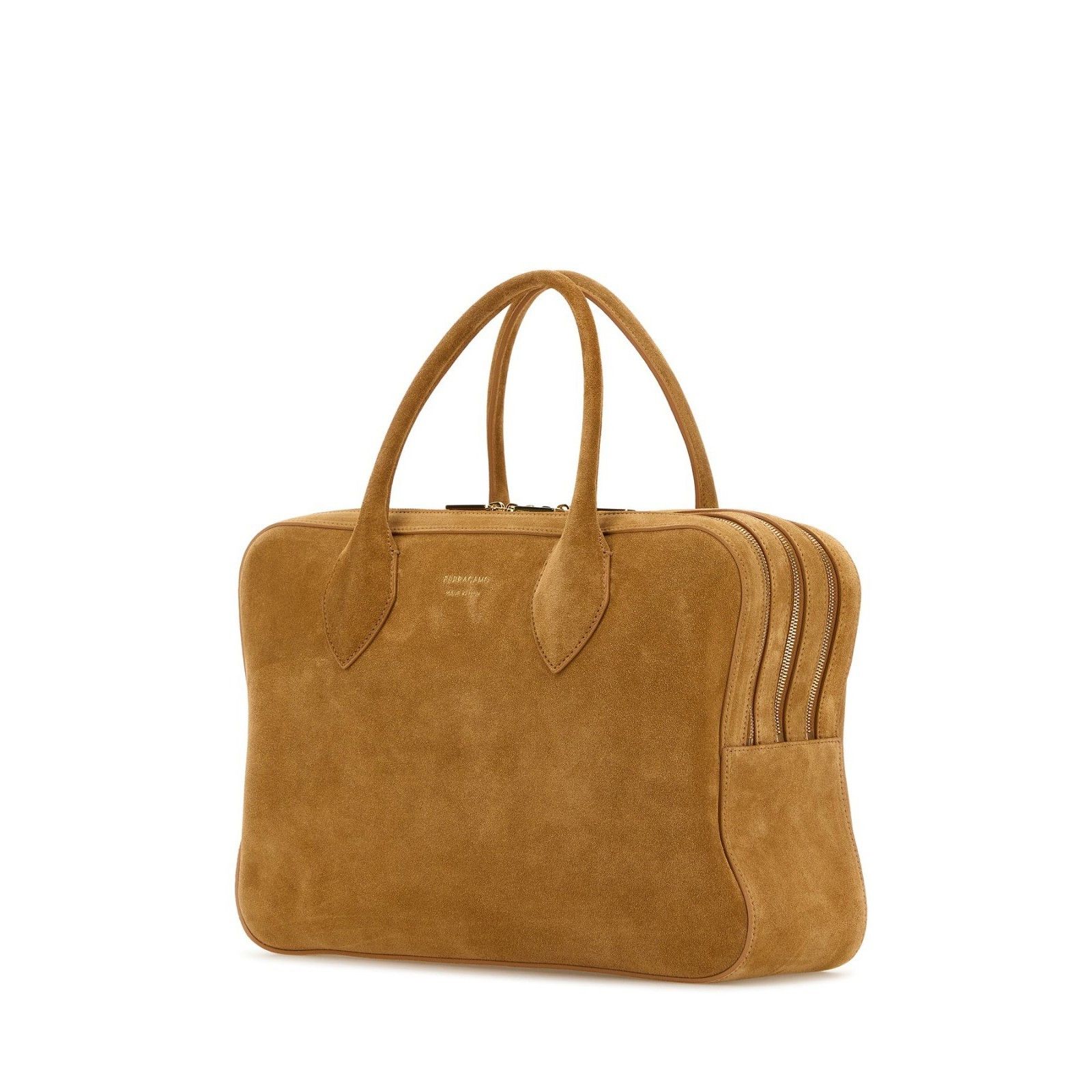 Salvatore Ferragamo FERRAGAMO Medium Brown Suede Top Handle Bag New & Authentic Size ONE SIZE - 2 Thumbnail