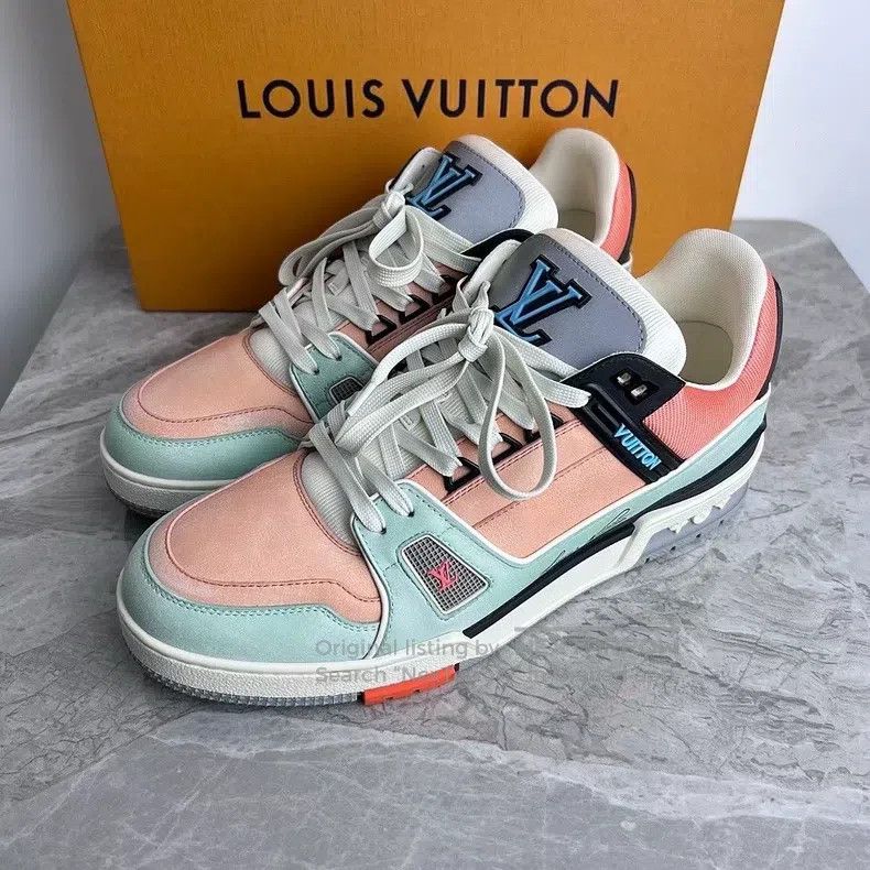 Louis Vuitton Louis Vuitton Pink, green and black color-block Trainer sn Size US 8 / EU 41 - 1 Thumbnail