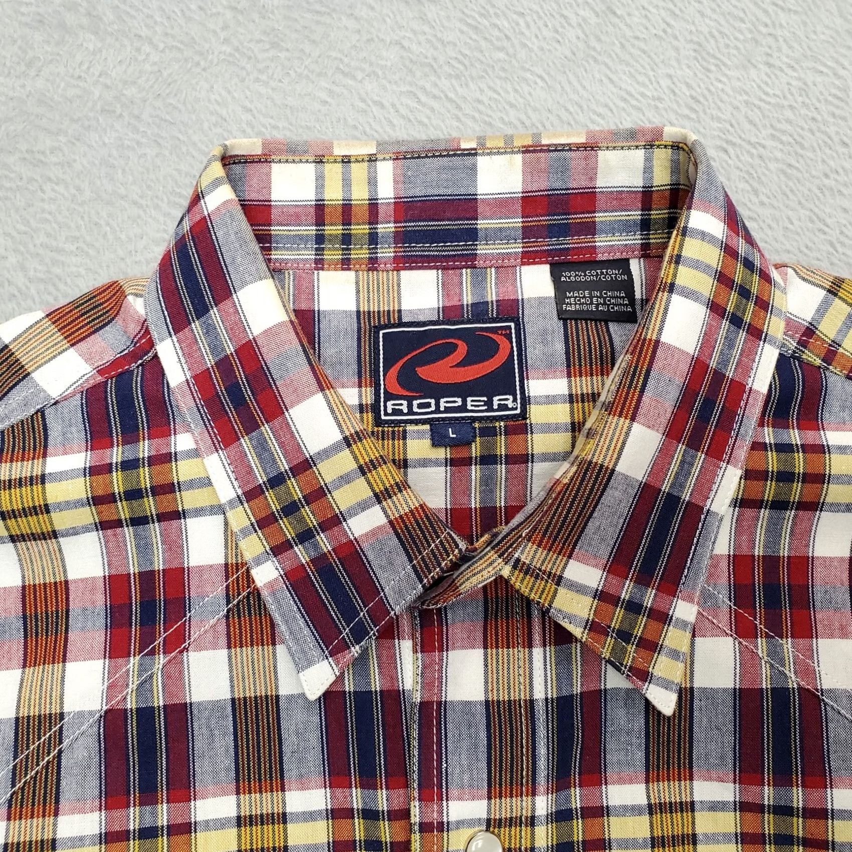 Roper Roper Shirt Mens Large Multi Color Plaid Pearl Snap Short Sleeve Western Casual Shirt Size US L / EU 52-54 / 3 - 4 Thumbnail
