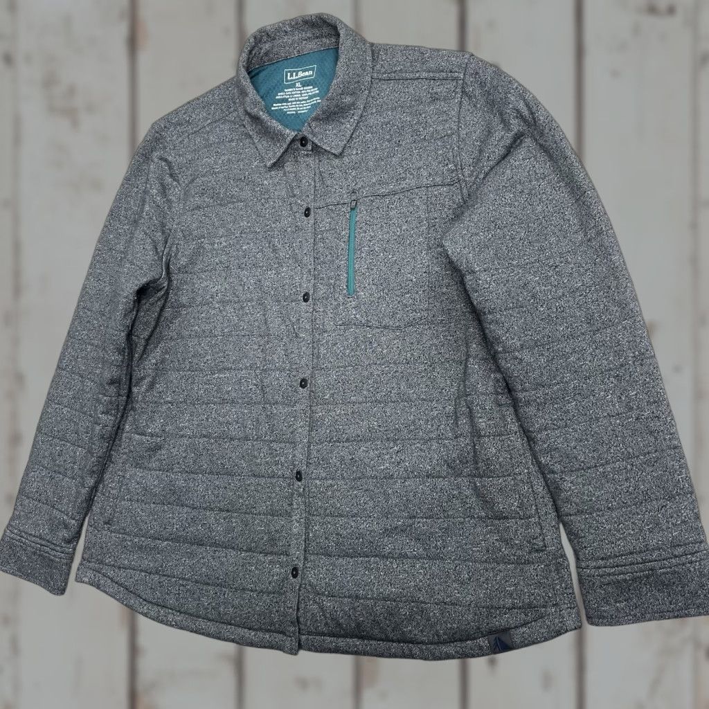 Vintage LL Bean Jacket Women XL Insulated Primaloft Ribbed Snap Button Hiking Shacket Gray Pockets Size XL / US 12-14 / IT 48-50 - 1 Thumbnail