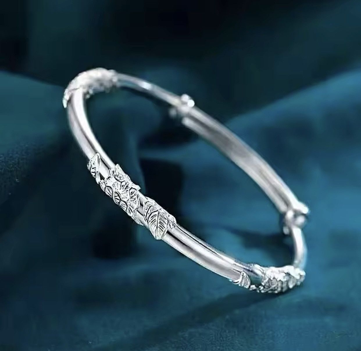 Jewelry × Sterling Silver 925 sterling silver blooming flowers bracelet Bangle Size ONE SIZE - 3 Thumbnail