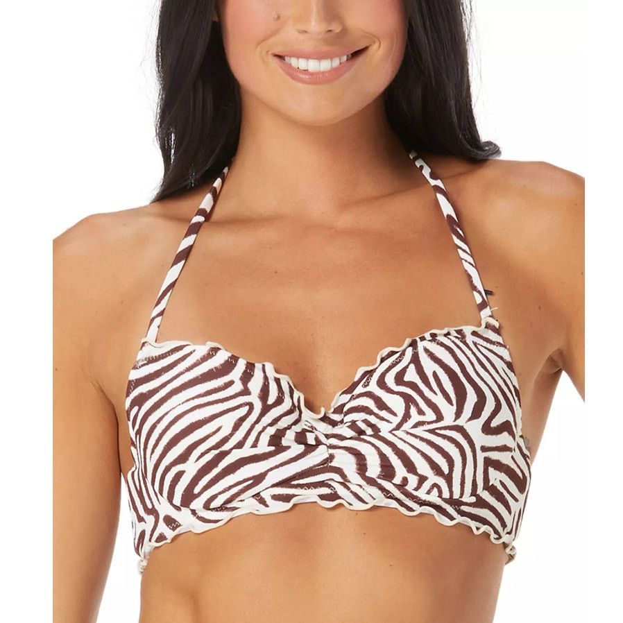 Other SUNDAZED Nixie Zebra-Print Ruffled Bikini Top 32DD Mocha Size ONE SIZE - 1 Thumbnail