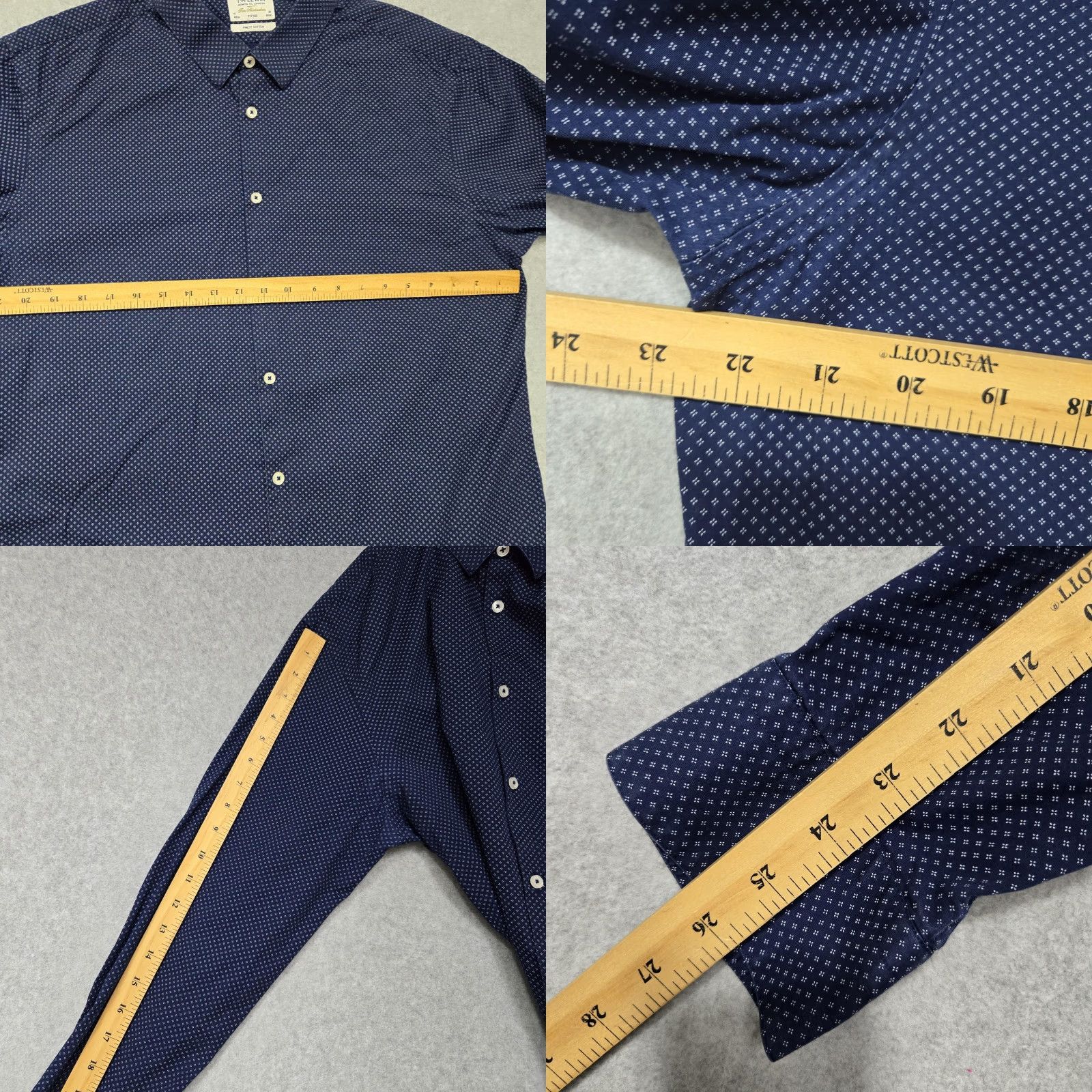 Vintage TM Lewin Shirt Mens 17 36 Navy Blue Fitted Dress Long Sleeve Patterned Button Up Formal Size 46R - 9 Thumbnail