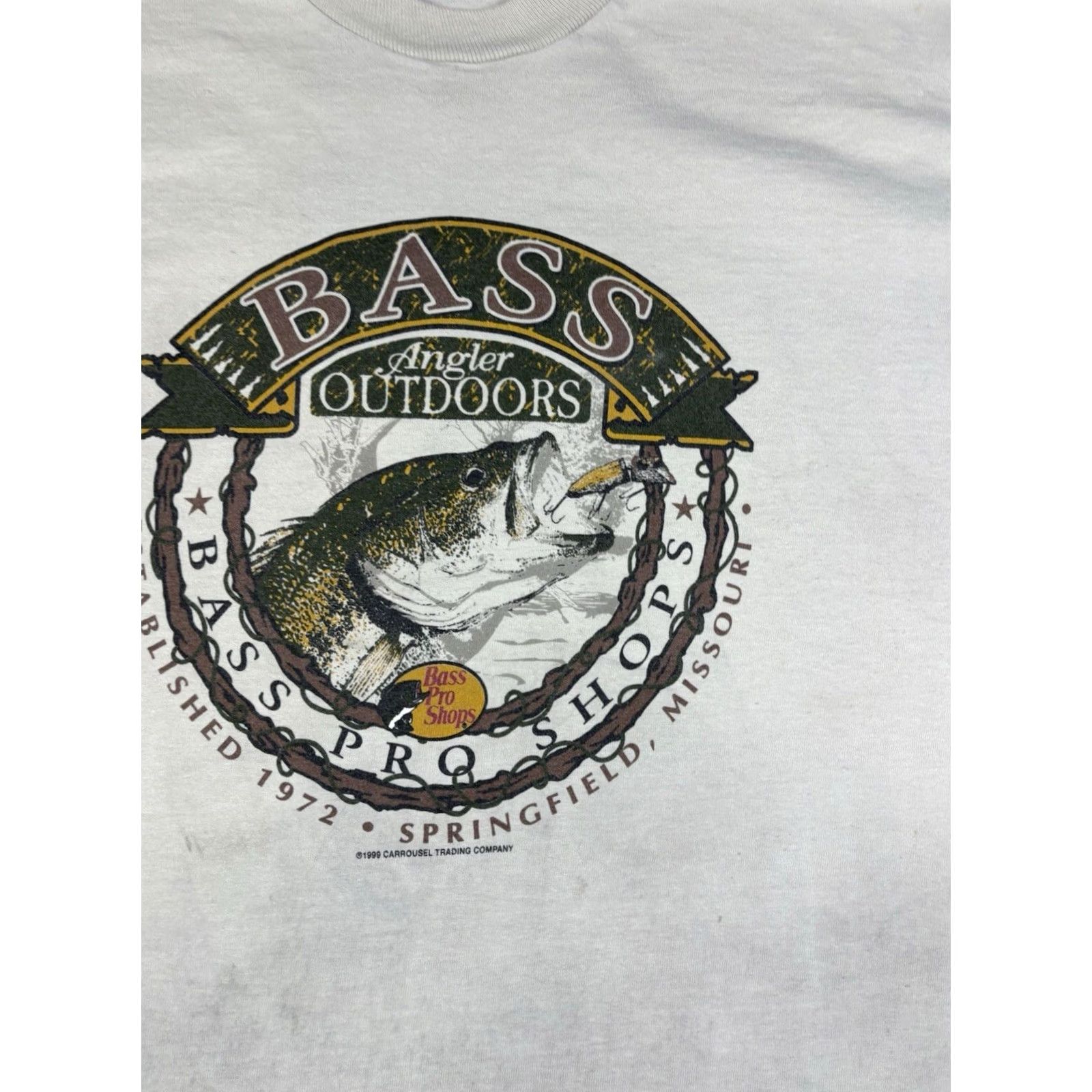 Vintage VINTAGE Bass 2XL T-Shirt Crew Neck Short Sleeve Graphic White 90s Fish Outdoor Mens Size US XXL / EU 58 / 5 - 6 Thumbnail