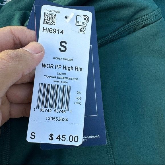 Reebok NWT REEBOK WOMEN’S HIGH RISE GREEN TIGHTS LEGGINGS SZ SMALL Size 24" / US 00 / IT 34 - 4 Thumbnail