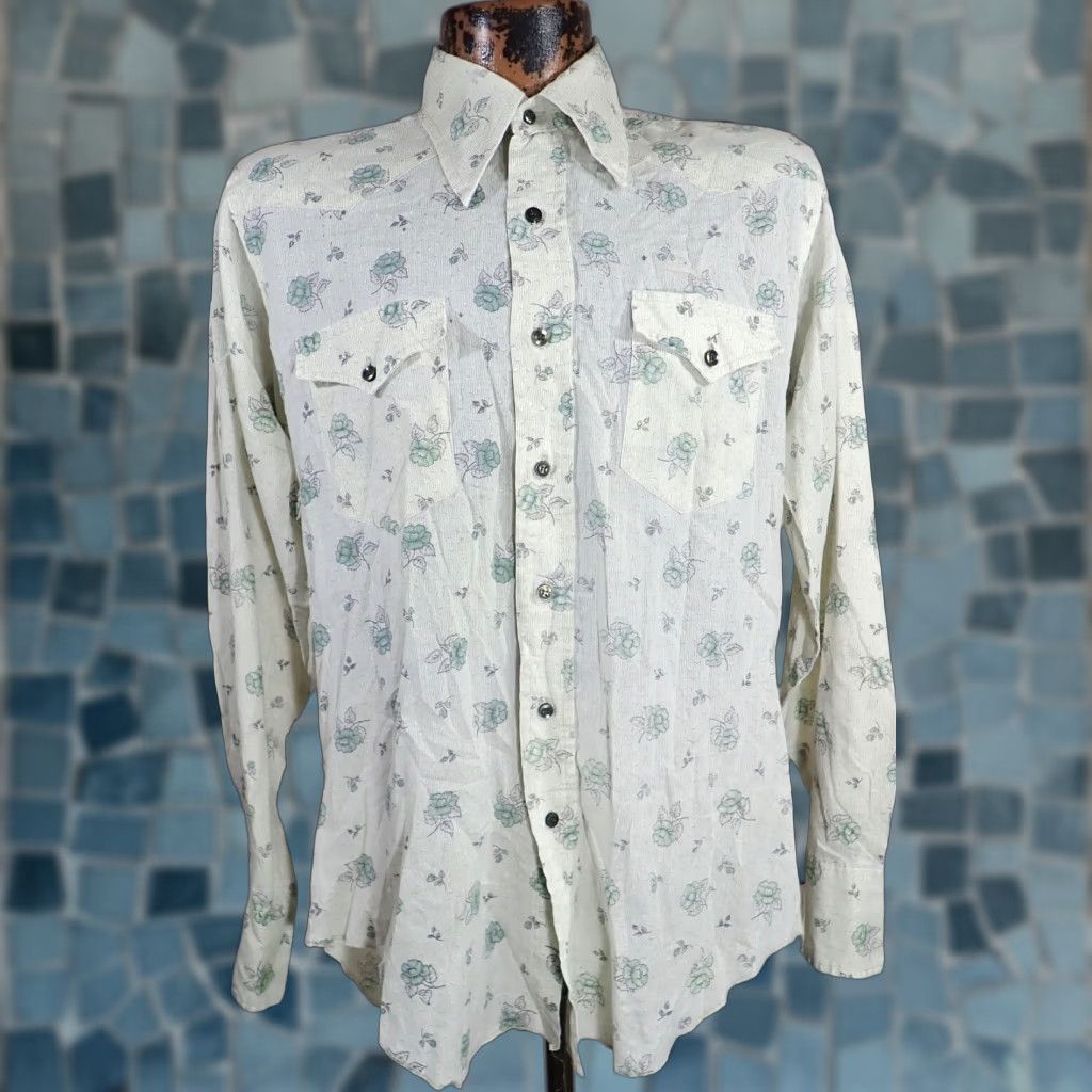 Wrangler VINTAGE Wrangler Disco Shirt Mens M Floral Abstract Dagger 60s 70s Long Tails Size US M / EU 48-50 / 2 - 1 Thumbnail