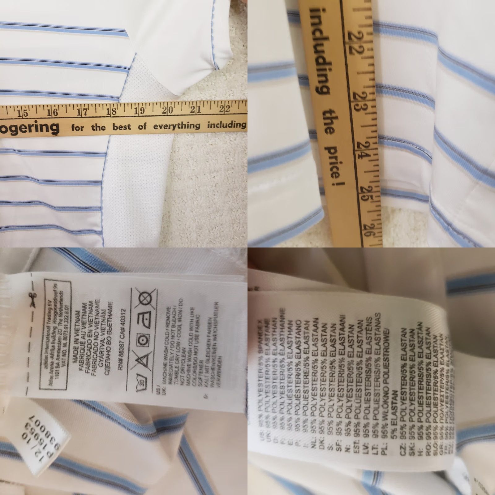 Adidas Adidas Women's L Shirt White Blue Striped Climacool Golf Polo Short Sleeve Size L / US 10 / IT 46 - 10 Thumbnail
