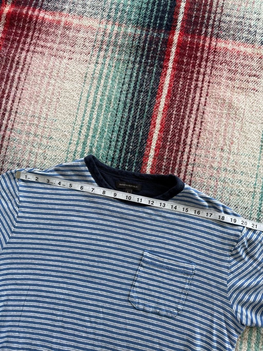 Banana Republic Banana Republic Cropped Blue/White Stripe Short Sleeve Tee L Size US L / EU 52-54 / 3 - 7 Thumbnail