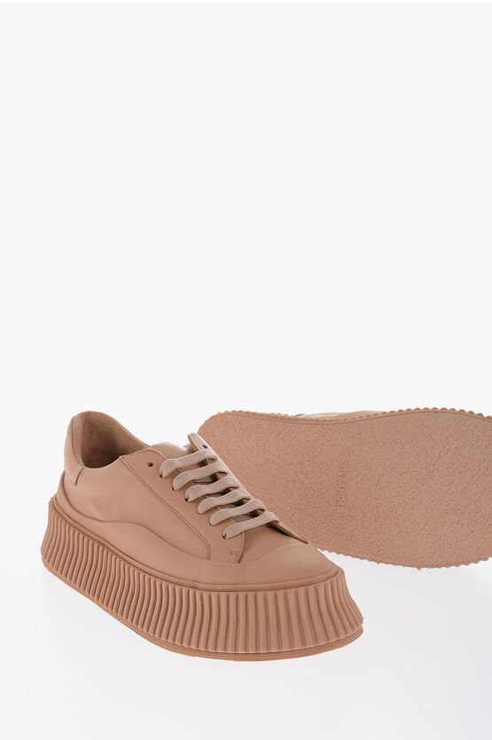 image of Jil Sander Leather Low-Top Sneakers With Platform Sole in Pink, Women's (Size 10)