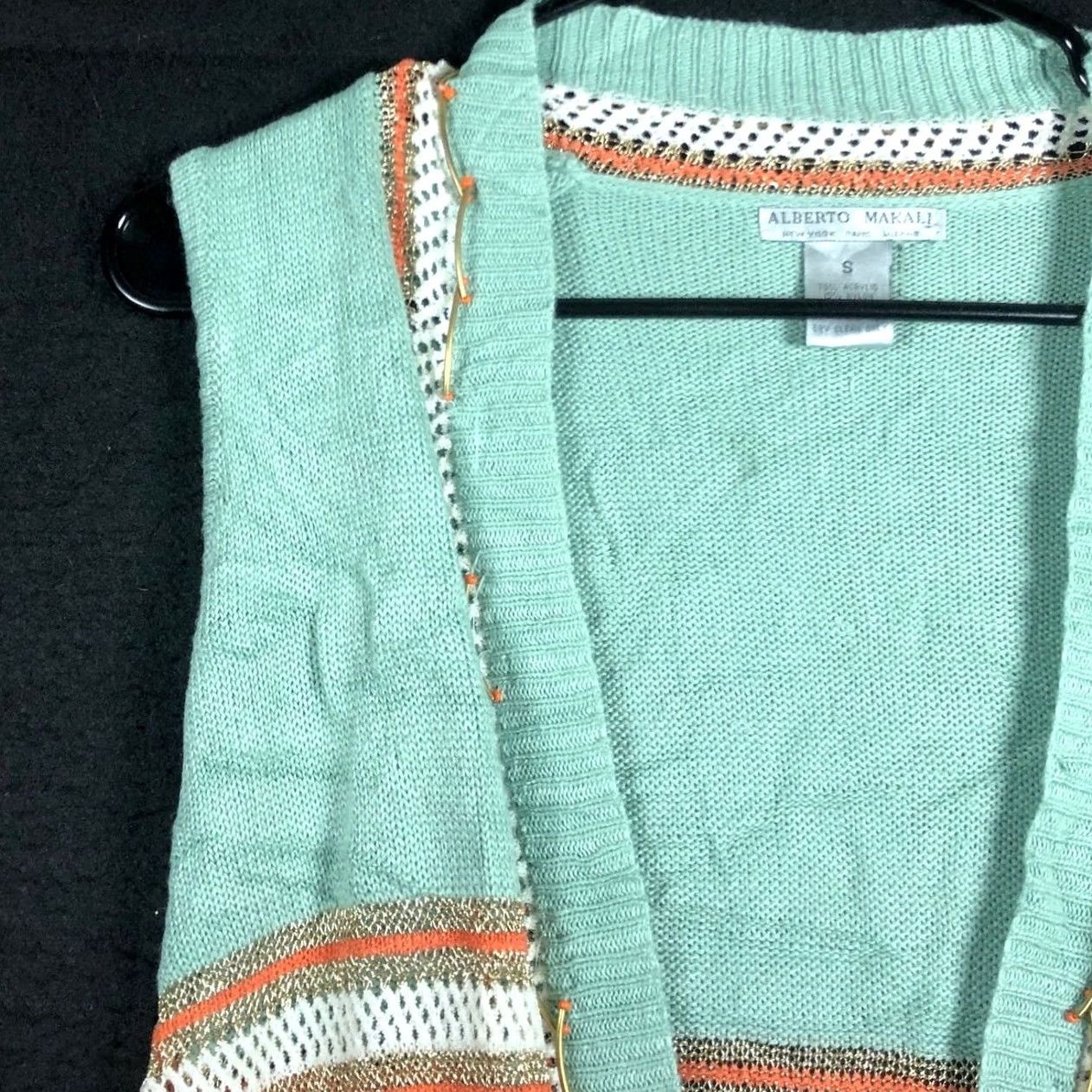 Vintage Alberto Makali Cardigan Sweater Open Front Striped Sleeveless Green Orange Small Women sizing S Casual Party/Cocktail Workwear Size S / US 4 / IT 40 - 4 Thumbnail