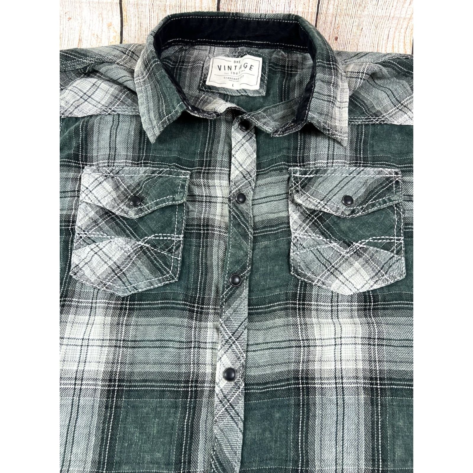 BKE VINTAGE BKE Mens Plaid Button-Down Longsleeve Shirt Large Green Flannel Western Cowboy Classic Button-Up Shirt MENS Size US L / EU 52-54 / 3 - 4 Thumbnail