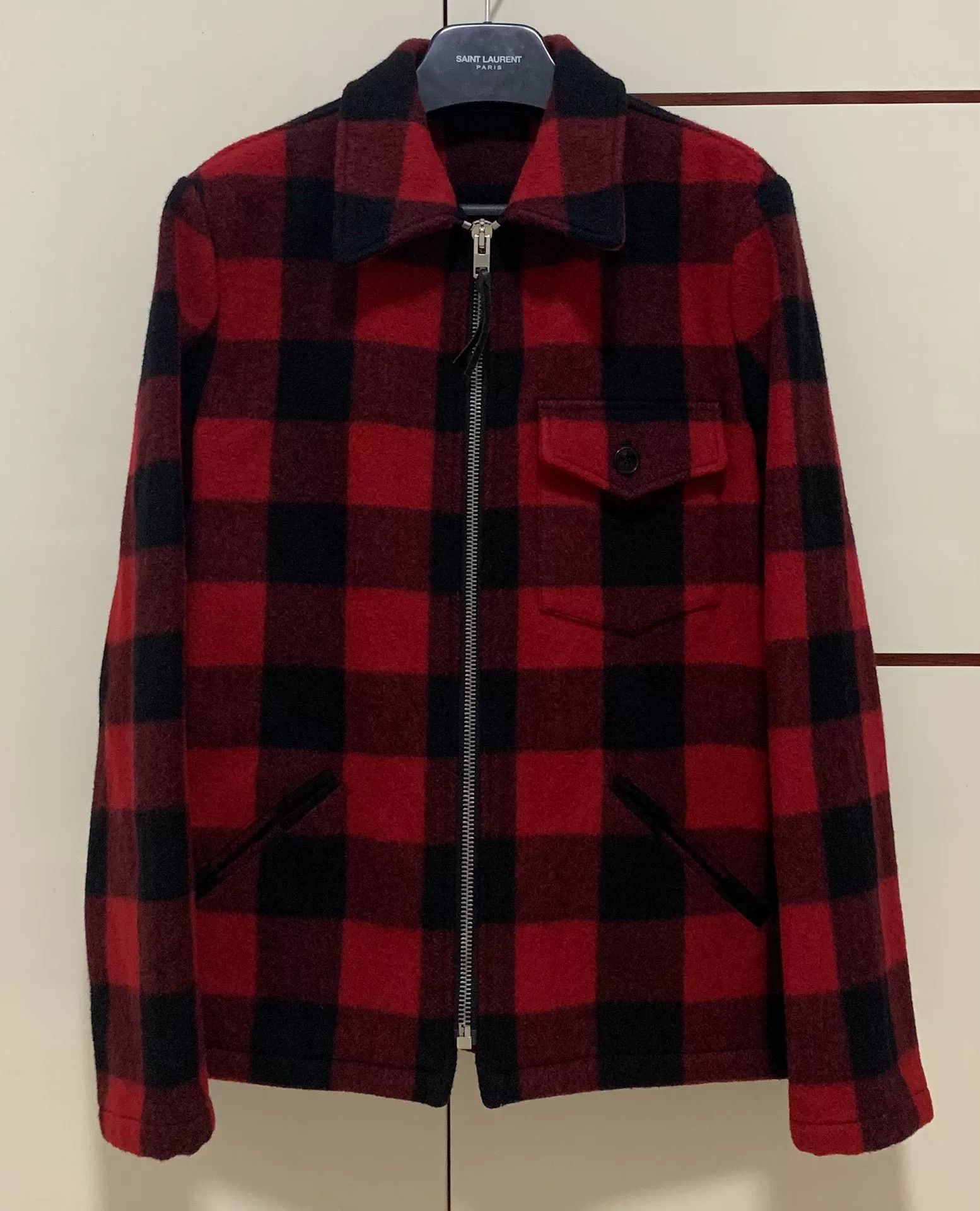 Saint Laurent Red and Black Plaid Jacket
