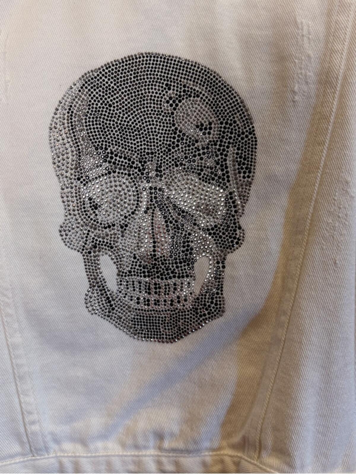Other HipChik Distressed White Denim Jean Jacket Studded Skull Size S / US 4 / IT 40 - 6 Thumbnail
