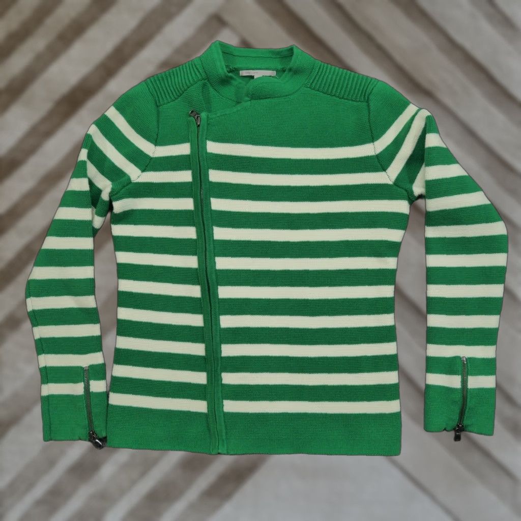 Gap VINTAGE Gap Cardigan Sweater Womens L Green White Stripped Asymmetrical Zip Crew Neck Knit Winter Size L / US 10 / IT 46 - 1 Thumbnail