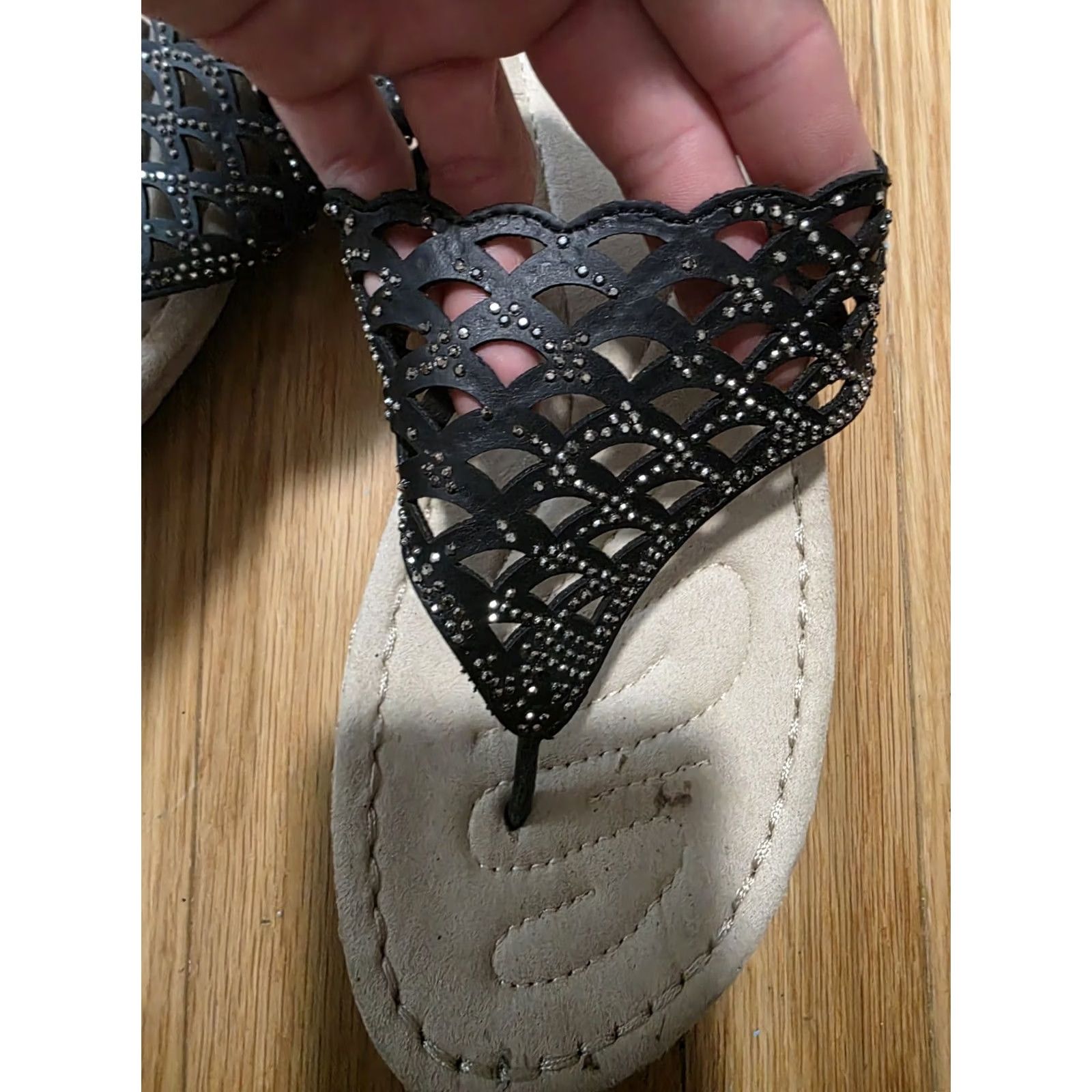 J Brand I Love Comfort Sandal Woman Slip On Rhinestone Black Size 9 Wedge Thong Comfort Size US 9 / IT 39 - 4 Thumbnail
