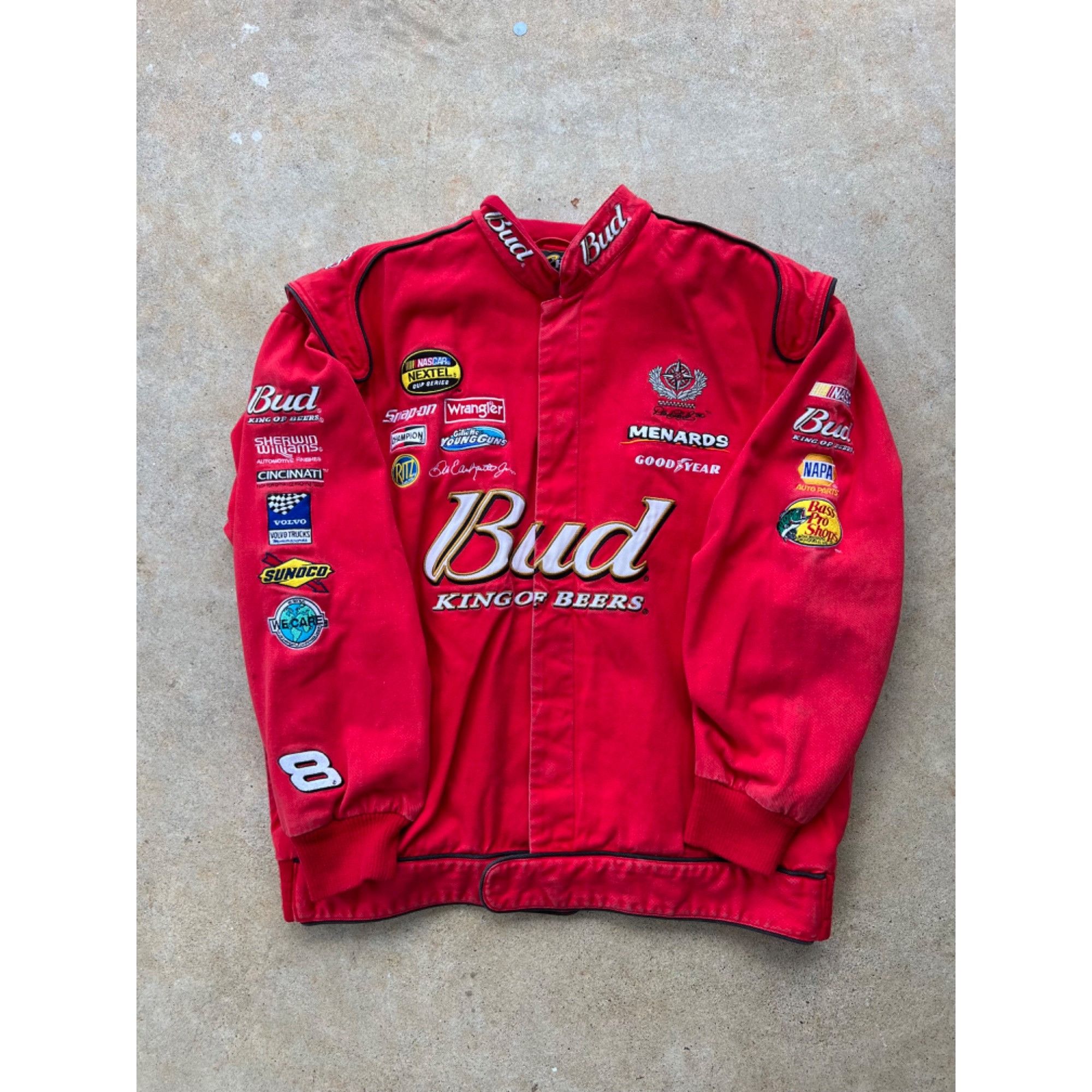 image of Vintage Chase Authentics Dale Earnhardt Jr Budweiser Bomber in Red, Men's (Size XL)