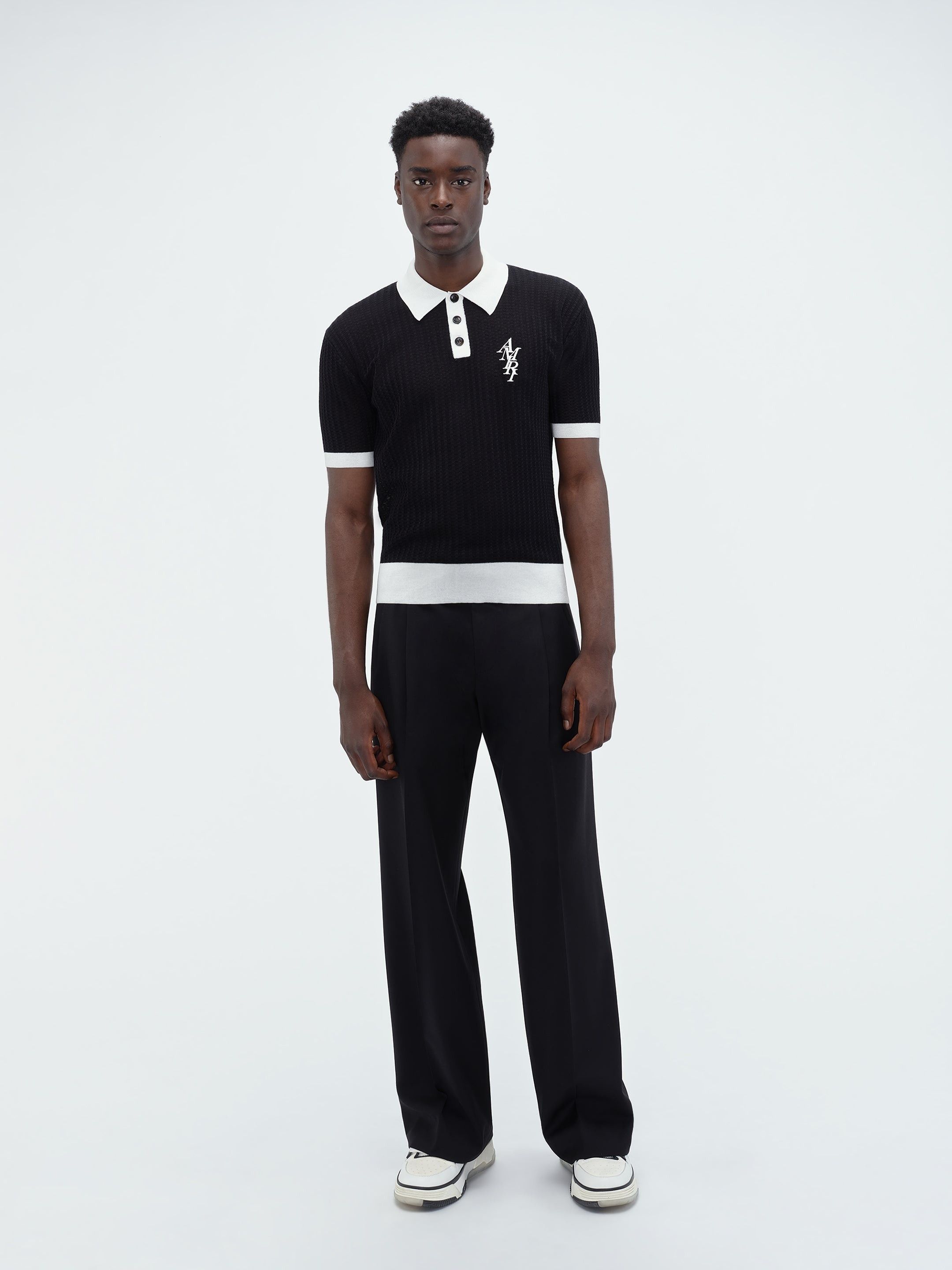 Amiri o1s1wg110525 Waffle Stitch Polo Shirt in Black/White Size US L / EU 52-54 / 3 - 2 Thumbnail