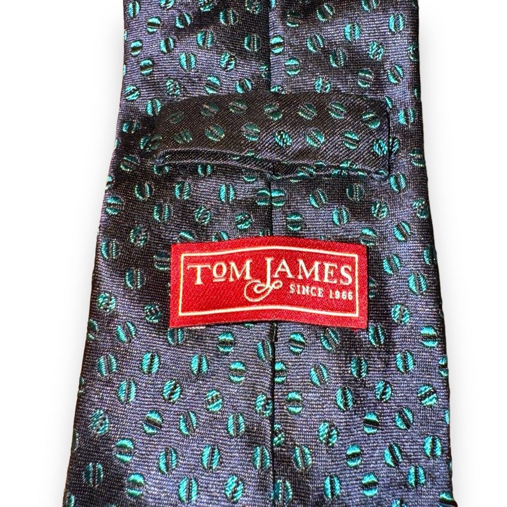 Tom James Tom James Navy & Teal Coffee Bean Made in USA Silk Tie Size ONE SIZE - 3 Thumbnail