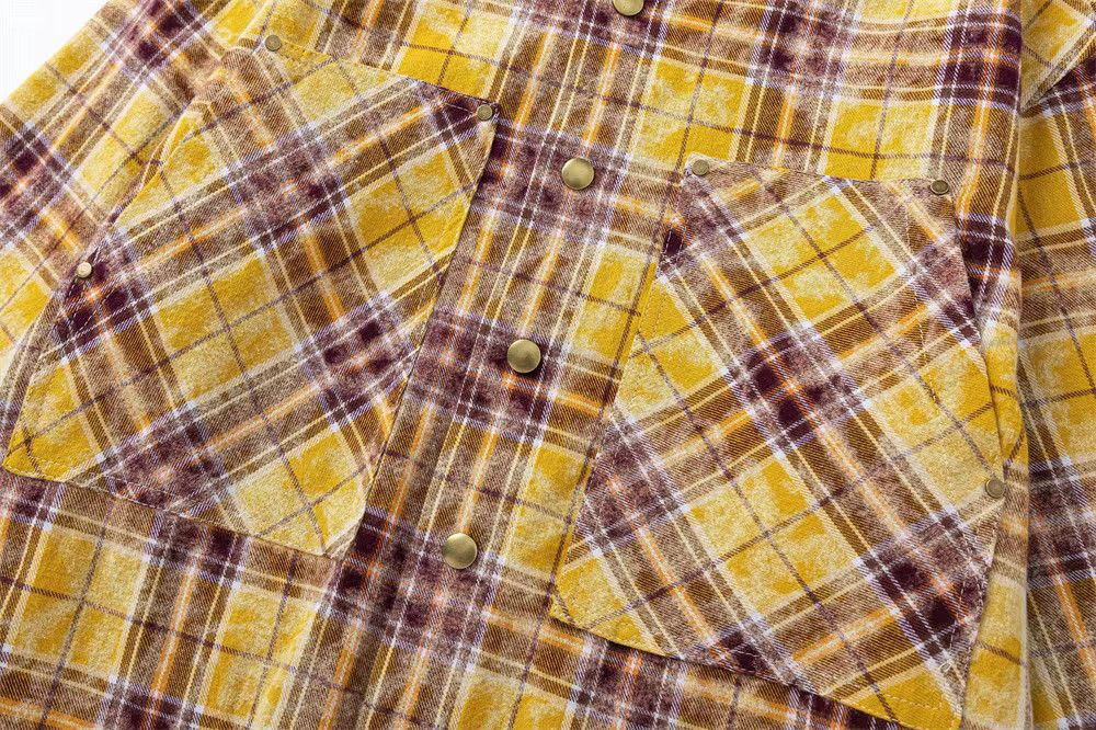 Pocket Plaid Long Sleeve Vintage Streetwear Shirt