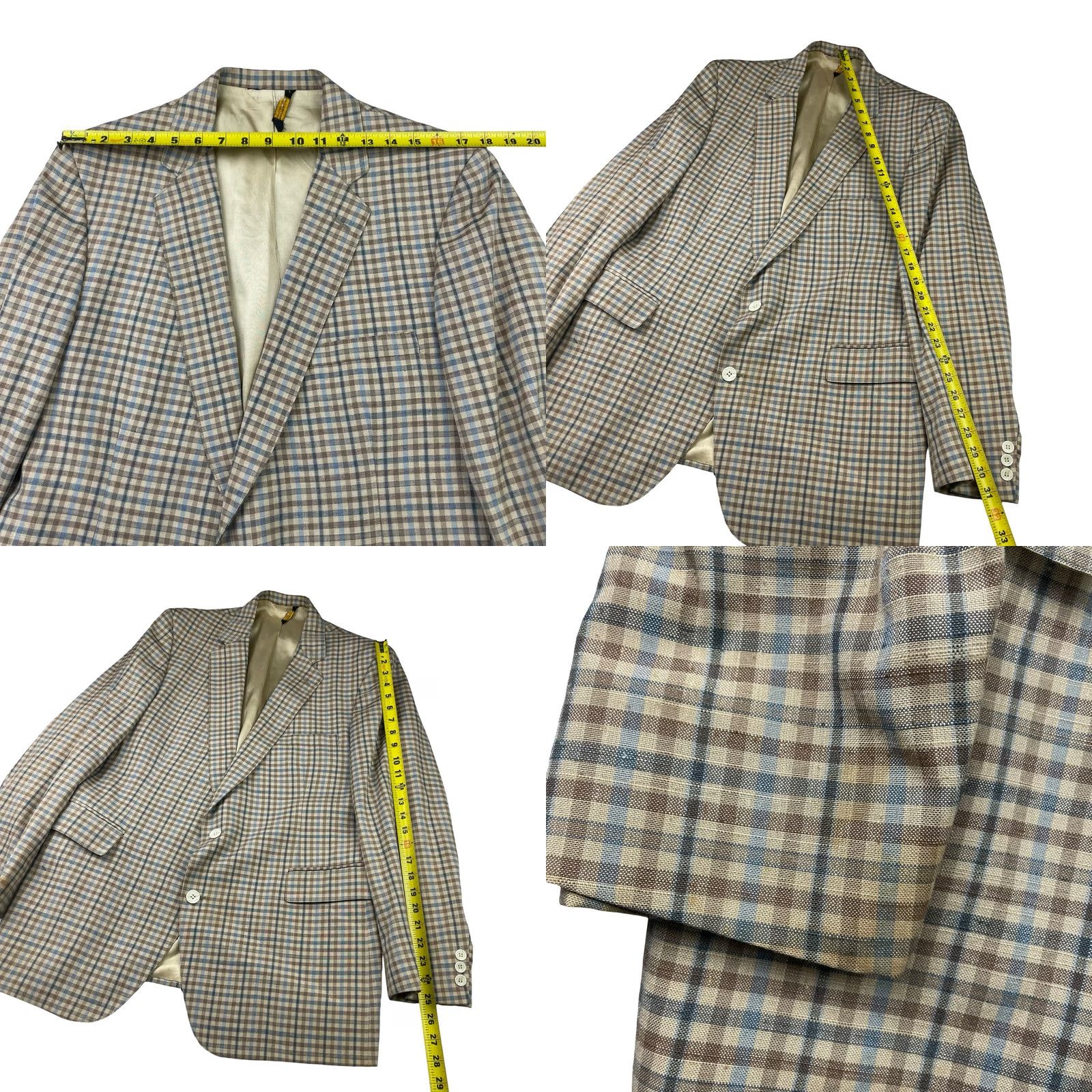 Brooks VINTAGE John Brooks Blazer Mens Beige/Blue/Brown Plaid 42S Two-Button Size 42R - 8 Thumbnail