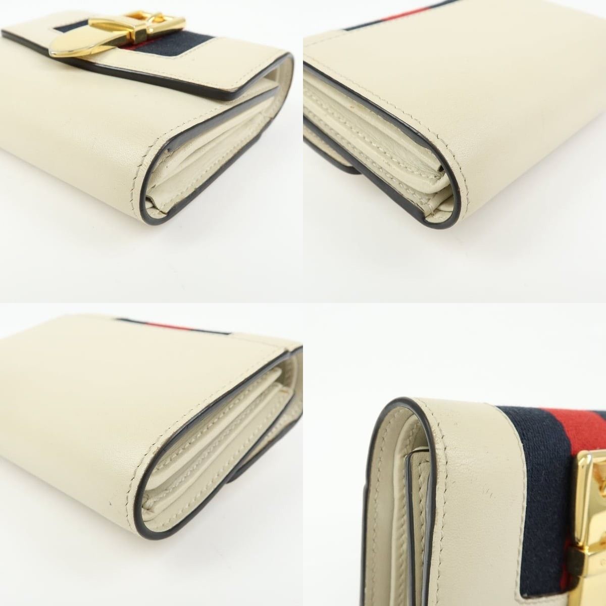 Gucci Gucci Sylvie Web Leather Tri-Fold Wallet Cream Size ONE SIZE - 4 Thumbnail