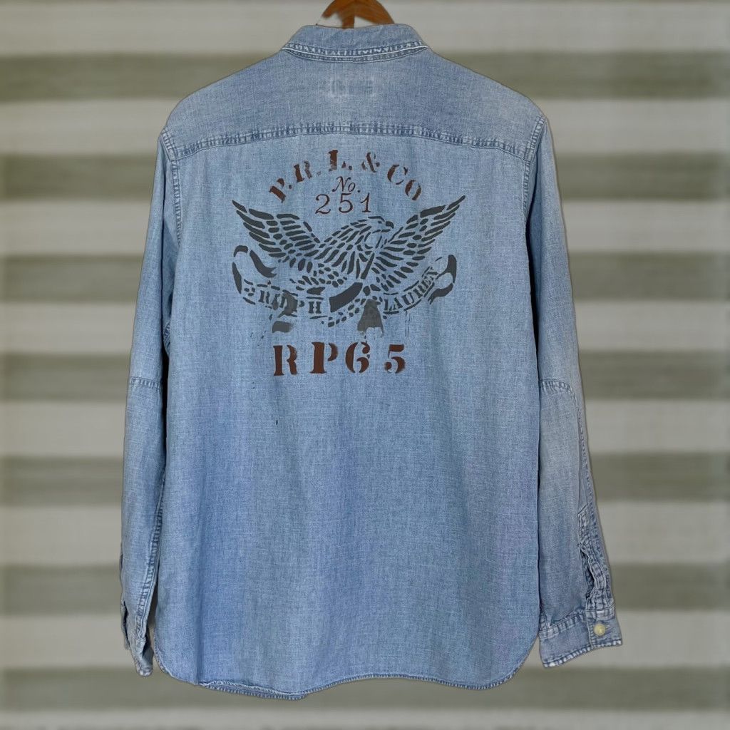 Polo Ralph Lauren VINTAGE Polo Ralph Lauren Shirt Polo Ralph Lauren Shirt Mens Blue Chambray Print Double-Sided Sz L Size US L / EU 52-54 / 3 - 1 Thumbnail