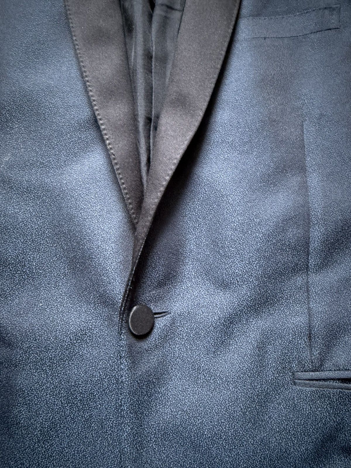 Hedi Slimane × Saint Laurent Paris F/W13 Blue Glitter Babycat Smoking Shawl Blazer Size 48R - 2 Thumbnail